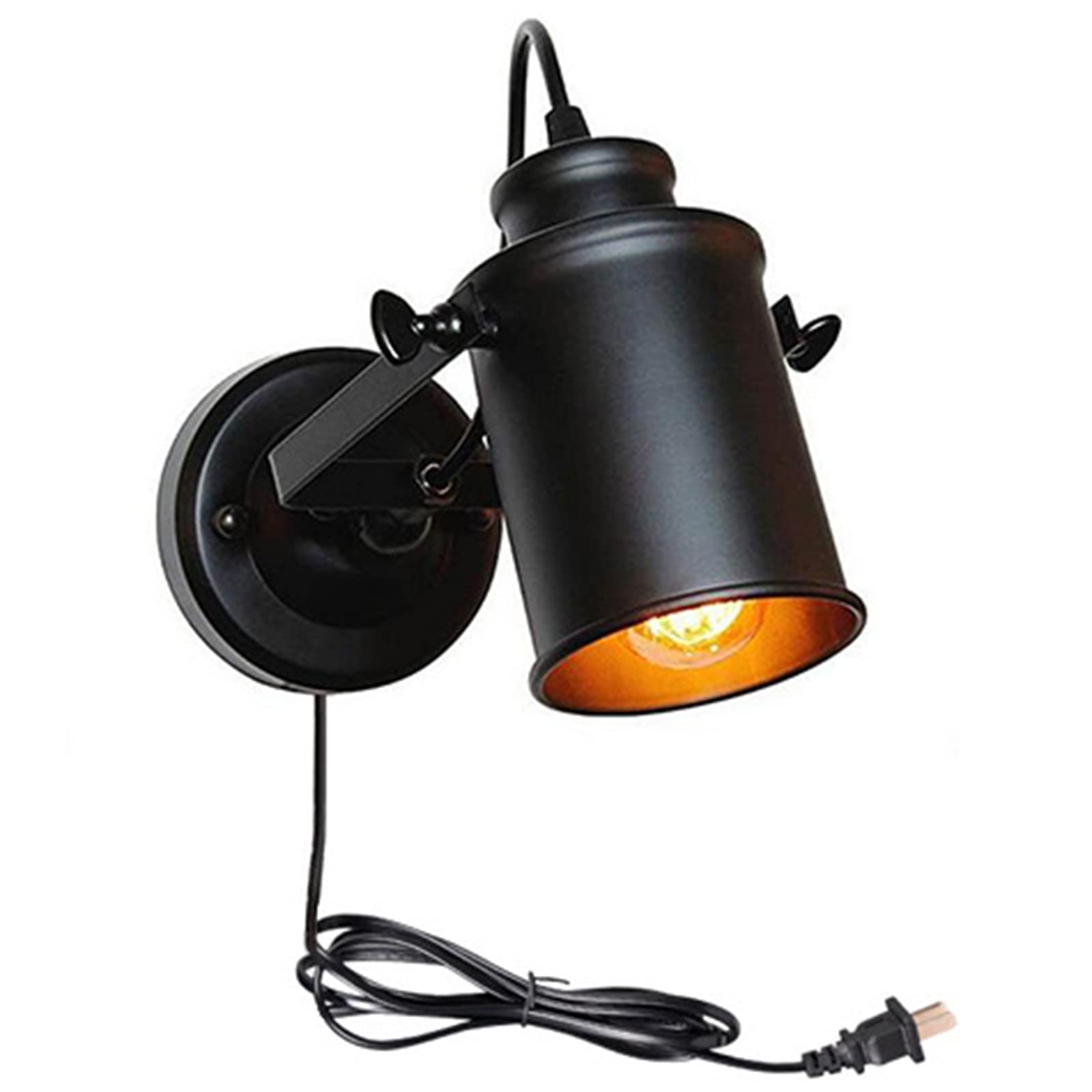 E27 Intérieur Rétro Applique Murale avec Interrupteur+Fil+Prise Lampe Murale Vintage Rotatif 180° Applique de Lit Industriel Noir Luminaire Mural pour Chambre à Coucher Bureau Lit Couloir (2 Pièces)