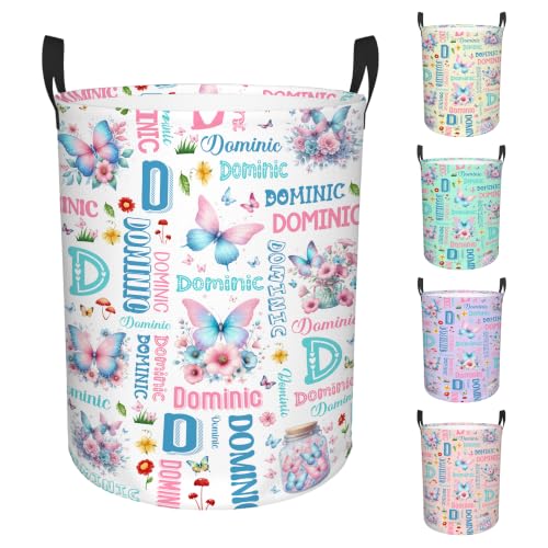Image of Custom Butterfly Laundry Hamper, Personalized Laundry Basket with Name, Customized Dirty Clothes Basket for Clothes Toy Bathroom Bedroom Storage,S-16.5 inchX 13.8 inch