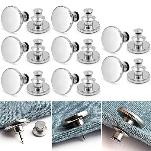 8 Sets Button Pins for Jeans, Replacement Jean Button Pins for Pants, Instant Button Jean Button No-Sew Adjustable Button Fasteners Snaps Perfect Fit Jean Pins for Pants Waist (White)
