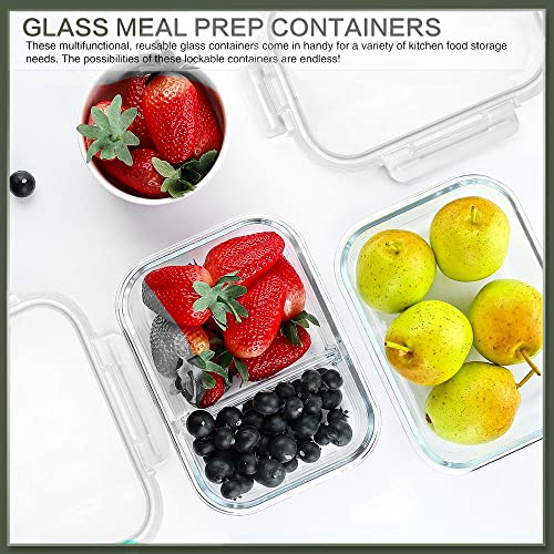 KOMUEE 10 Packs 30 oz Glass Meal Prep Containers,Glass Food Storage Containers with Lids,Airtight Glass Lunch Bento Boxes,Microwave, Oven, Freezer and Dishwasher,White