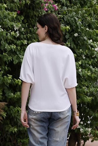 Image of Zilcon Womens Half Ballon Sleeve t-Shirt Tops Boat Neck Loose Fit Casual Workout T-Shirts
