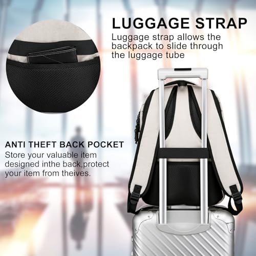 Image of School Backpacks for Teens Boys and Girls, Laptop Teens backpack with USB Charging Port, 15.6 Inch Water Resistant Mochila for Work, College, Beige