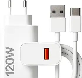 Carregador Super Turbo 120W Tipo C (USB-A) + Cabo USB-C de 1m, Compatível com Iphone,Android, Tablets, Notebooks Ultra Rapido Premium
