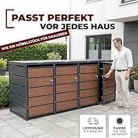 ALBATROS Mülltonnenbox 4er Holzdekor | Metall, 120-240L, abschließbar – Ansicht 5