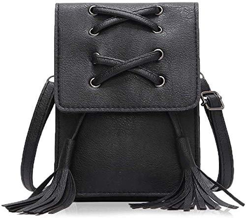 ZVE Small Leather Crossbody Cellphone Shoulder Bag for Women, Smartphone Wallet Purse with Removable Strap for Shopping -Black