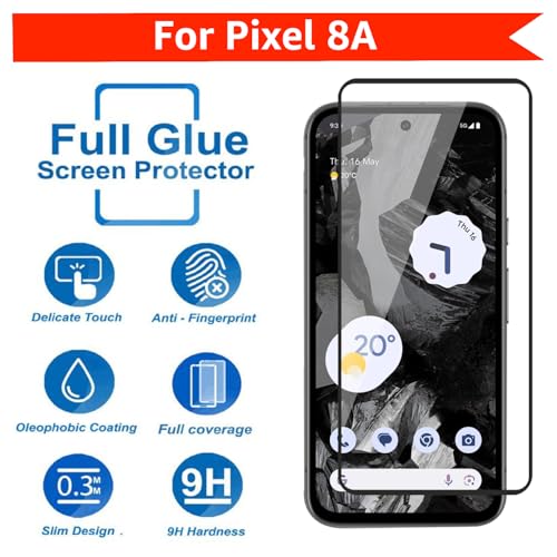 Image of POPIO Tempered Glass Screen Protector Compatible for Google Pixel 8A (Black) with Edge to Edge Coverage and Easy Installation kit