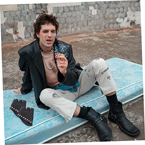 Guantes de media dedo de PU negros ligeros y flexibles estilo punk para mujer 4