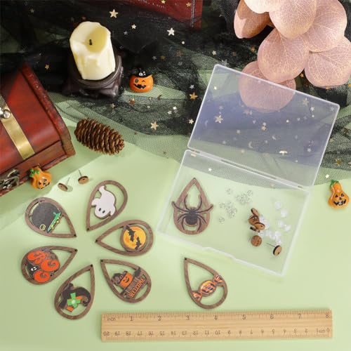 SUNNYCLUE 1 Box 8 works Halloween Dangle Making Starter Kit Wooden Earrings DIY Wood Earrings Set Halloween Dangle Earrings for Jewellery Making Kits Beginners Starter Adults Craft Halloween Craft - Image 3