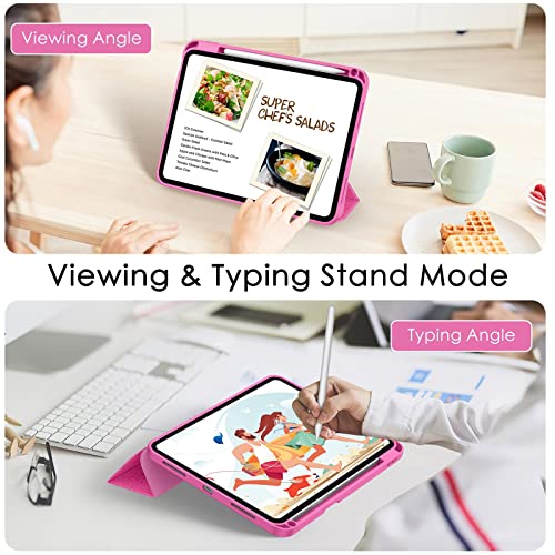 Soke Ipad 10Th Generation Case 2022 With Pencil Holder (10.9-Inch)- Premium Shockproof Case [Auto Sleep/Wake] With Soft Tpu Back Cover & Slim Trifold Stand For Ipad 10.9 Inch,Hotpink #TOP2