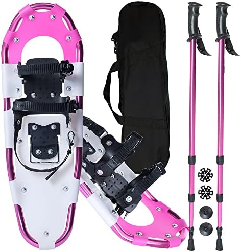 Zeallar Snow Shoes for Men Women Girls Boys, Aluminum Terrain Snowshoes with Trekking Poles and Carrying Tote Bag, 21"/25"/27"/30", Electric Pink