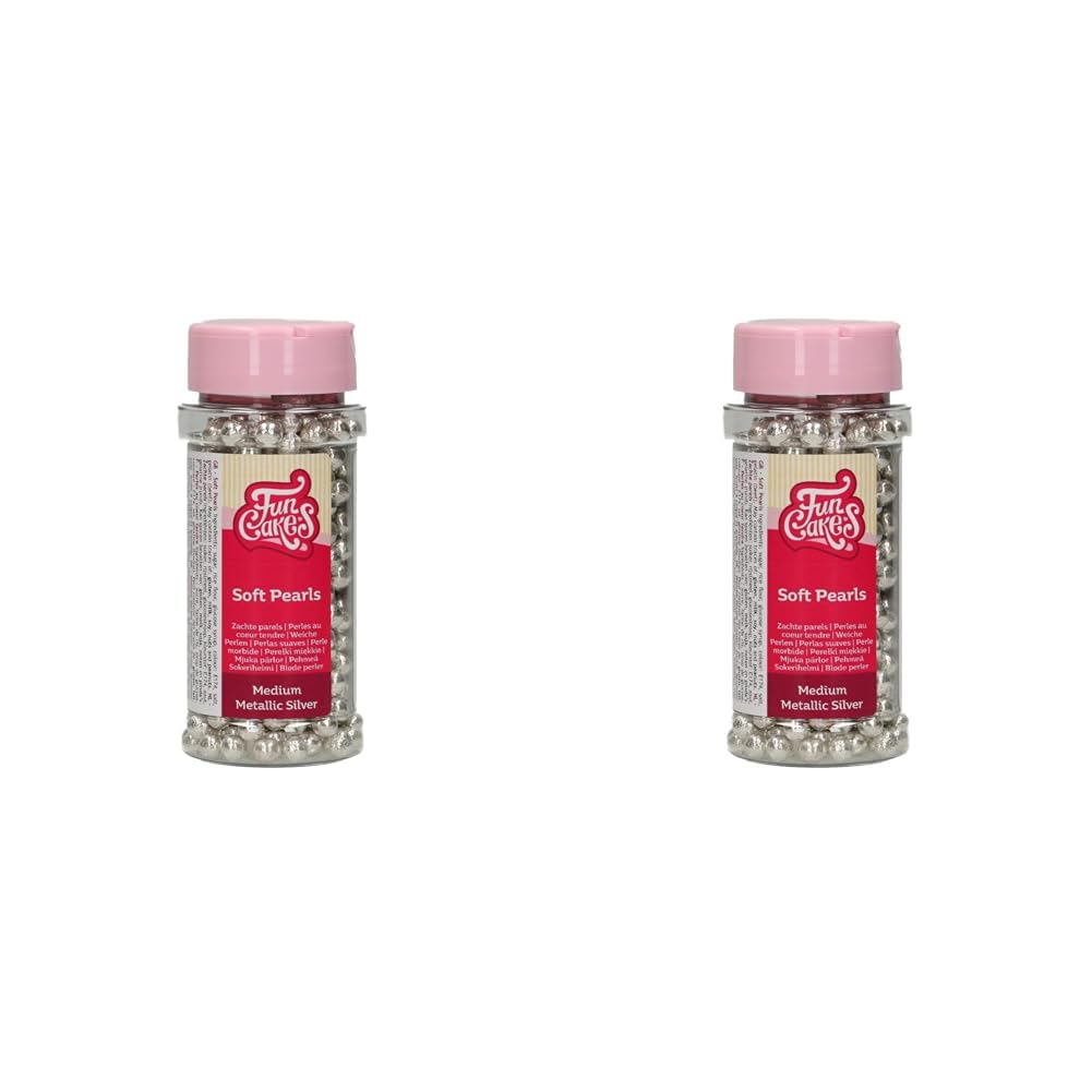 FunCakes Weiche Perlen Mittel Metallic Silber: Kuchenstreusel, guter Geschmack, perfekt zum Dekorieren von Kuchen, essbare weiche Zuckerperlen. 55 g. (Packung mit 2)
