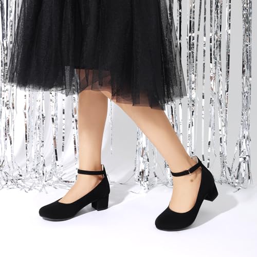 DREAM PAIRS Girls Dress Shoes Chunky High Heels Ankle Strap Party Wedding Princess Pump for Little Big Kid3