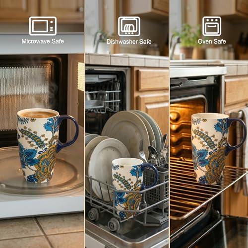 Taza de viaje cerámica 17oz con tapa diseño floral azul miniatura 7