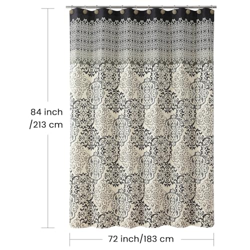 BESTRIPES Extra Long Fabric Shower Curtain, Black and Beige Boho Medallion Print Shower Curtains for Bathroom, 72" W x 84" H by BESTRIPES - Used condition - Image 6