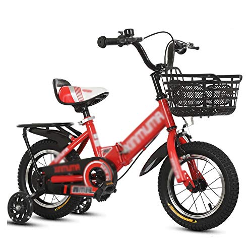 WGYAREAM Kinderfahrrad Jungen Mädchen Fahrrad Kinderfahrradkinderfahrrad Studie Lernen Reitfahrrad Jungen Mädchen Fahrrad, 12”, 14”, 16”, 18” mit Stabilisatoren und Korb (Color : Red, Size : 18inch)