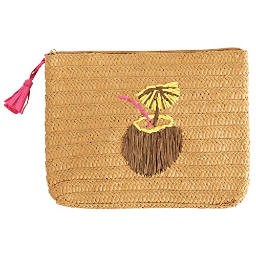 Mud Pie 8613364BR Bolsa de Cosméticos com Canudo Trançado, 18 cm x 24 cm, Coco