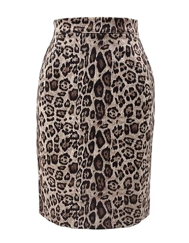 Mesduri Damen Leopard Bleistiftrock Hohe Taille Faux Wildleder Knielang Figurbetont Business Rock mit Schlitz für Herbst (DE/NL/SE/PL,...