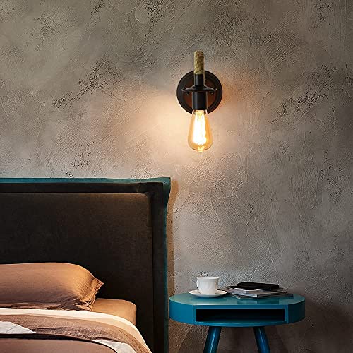 2Packs Applique Murale Vintage, Lampe Murale Corde de Chanvre, E27 Rétro Applique Murale Interieur pour Couloir Loft Chambre Café Bar (sans Ampoule) - Image 7
