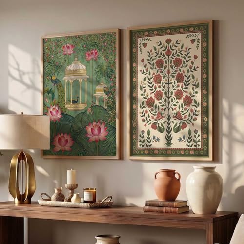 Image of kotart Madhubani Art Wall Painting Traditional Home Decoration With Frame For Living Room Bed Room Hotel Wall Decor Digital Reprint Set of 2 (19X25 INCH)