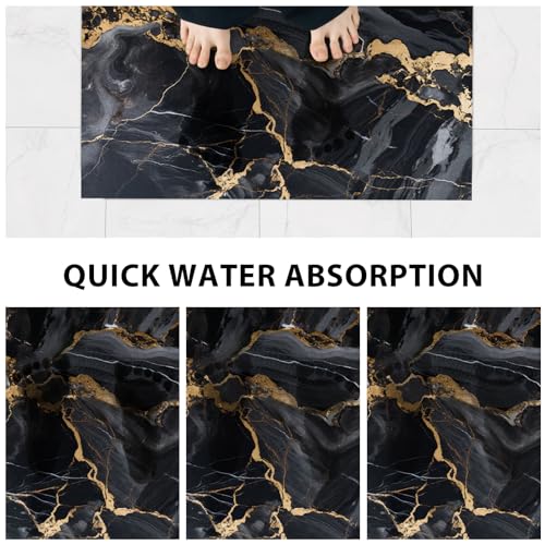 comfoyar 2 Pieces Bath Mat and Toilet Mat Set, Black Marble Pattern Quick Dry Bathroom Mats - Image 3