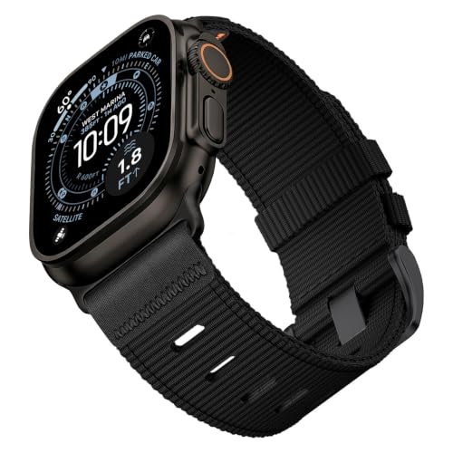 Image of Tactical Nylon Bands for Apple Watch Ultra 3 2 Band Series 11-1 /SE Men | Rugged Breathable Fabric, Nato Adjustable Sport Strap with Reinforced Connector for iWatch 42mm 41mm 40mm 38mm, M