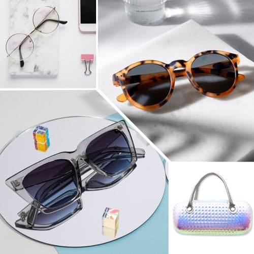 Image of Cute Cartoon Glasses Case for Girls Kids Waterproof, with Handle, Fancy Diamond Pattern Design, Eyewear Storage for Sunglasses & Eyeglasses, Makeup & School Supplies