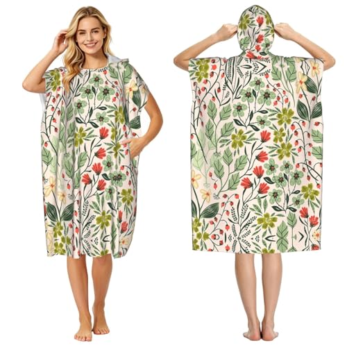 Poncho à capuche en microfibre fleurs - Peignoir de bain léger