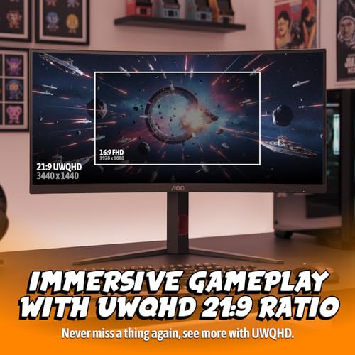 Image of AOC 34 inch Curved Gaming Monitor UWQHD 240Hz VA AMD FreeSync Premium, CU34G4Z | 3440x1440 Ultrawide Computer Monitor, 0.3ms, HDR400, DP 1.4, HDMI 2.1, USB 3.2, Height Adjustable, Audio Out, VESA Mount