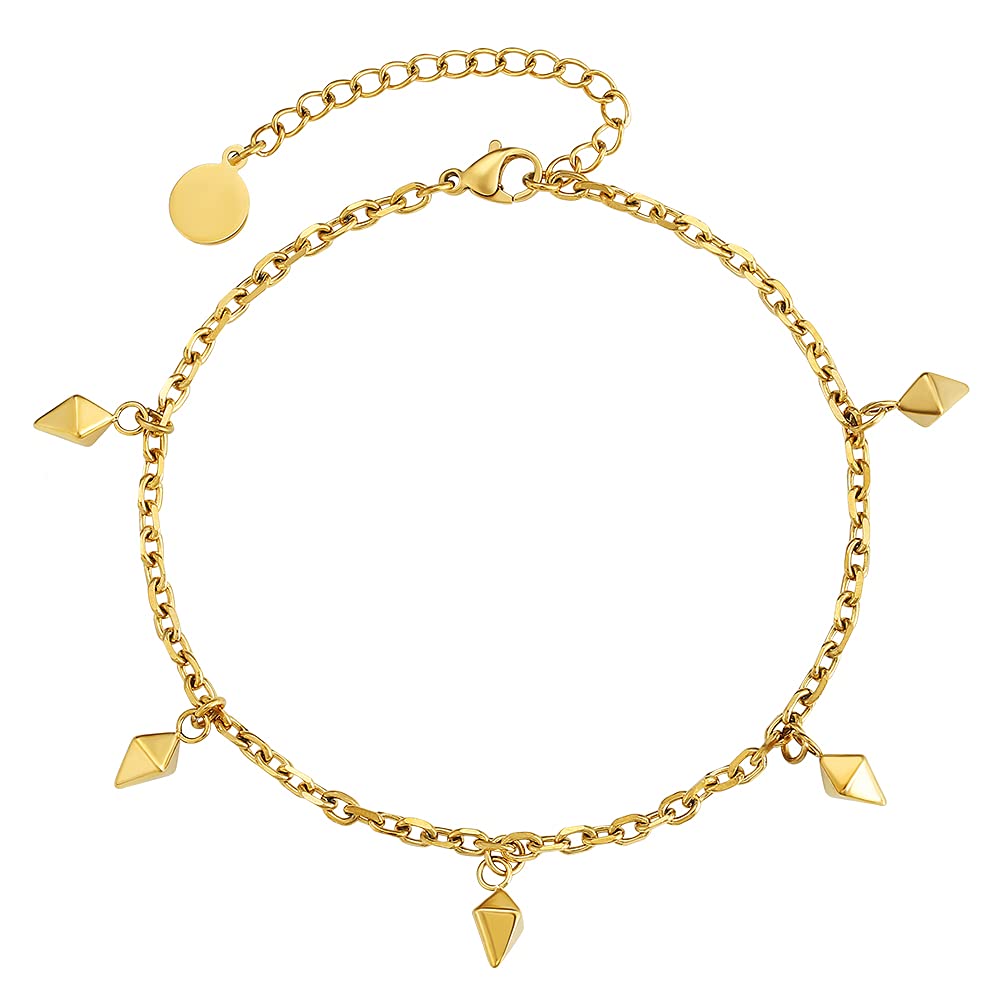 KRKC&CO Fußkettchen Damen - Vergoldete Fischgrätkette Mit Zirkonia Verstellbar