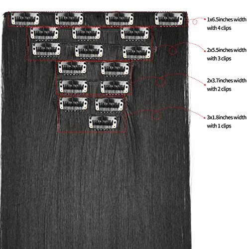 Foto von 2 Packungen 8 teiliges Set Clip in Extensions Lange Gerade Vollen Kopf Clip in Haarverlängerungen 8 Stücke 17 Clips Weiche Dicke Synthetische Haarverlängerung Haarteil für Frauen (24 zoll, Schwarz)
