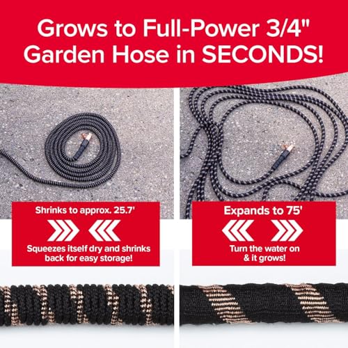 Image of Pocket Hose 75 FT Copper Bullet Expandable Garden Hose w /10 Pattern Thumb Spray Nozzle AS SEEN ON TV 650psi 3 /4 in Patented Lead-Free Ultra-Lightweight Solid Copper Anodized Aluminum