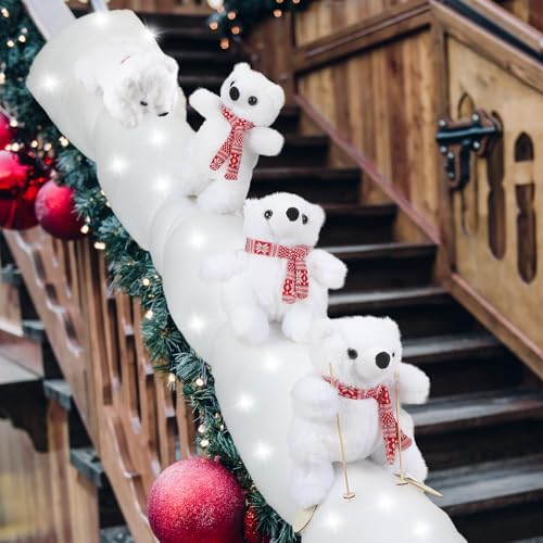 Decoración Exterior, Home Blueweenly - Juego de 6 decoraciones de escalera de Navidad con oso polar para Navidad, nieve, surf y oso polar deslizante con alfombra de nieve falsa y cadena...