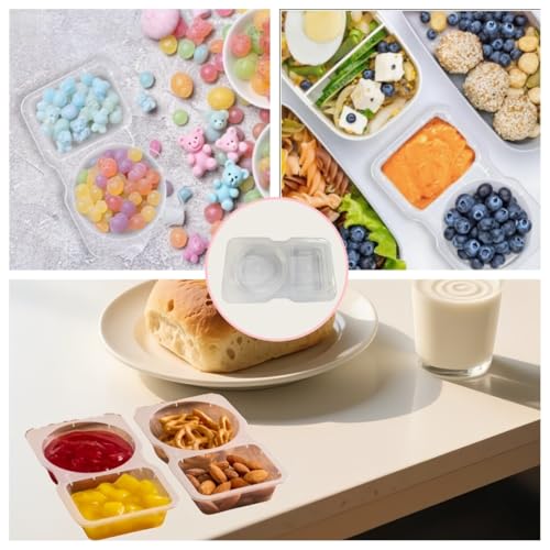 20-Pack Snack Containers with Lids, Disposable Double Compartment Sauce Cups, Portable Plastic Boxes for Snacks, Dips, Meal Prep, Portion Control, School, Office, Camping & Travel