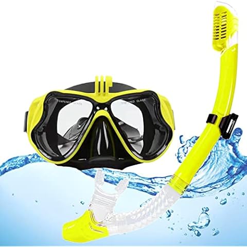 DiiDa Snorkel Set Adults and Youth with Go Pro Mount, Tempered Glass Anti-fog Mask Anti-Leak Snorkel Mouthpiece Scuba Diving Kit (Yellow) Cover