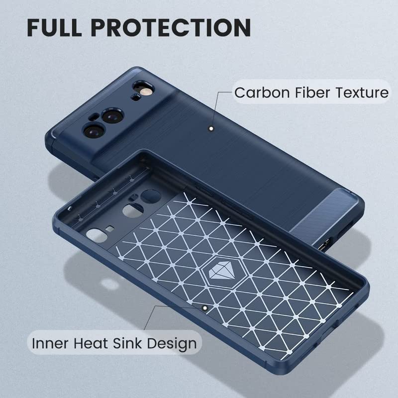 Image of NPRC Hybrid Ultra Slim Protective Case TPU Non-Slip Carbon Fiber Texture Shockproof Case Cover for Google Pixel 6 - Blue