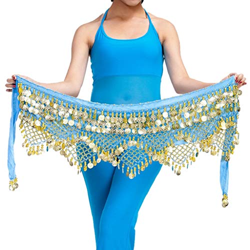 Wuchieal Damen Profi Zumba Rock Bauchtanz Hüfttuch mit Münzen Gürtel Röcke (Hellblau, OneSize) Wuchieal Damen Profi Zumba Rock Bauchtanz Hüfttuch mit Münzen Gürtel Röcke (Hellblau, OneSize)