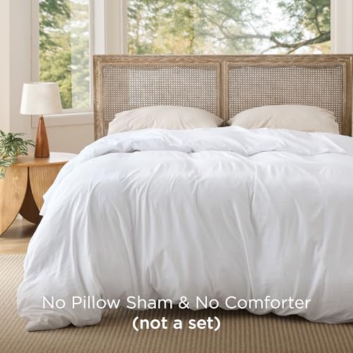 Image of Bedsure Duvet Cover Queen Size Only - Prewashed Cotton-Like Polyester Extra Soft All Season Bedding, Includes 1 Duvet Cover 90x90 Inches with Zipper Closure, White, (No Comforter)