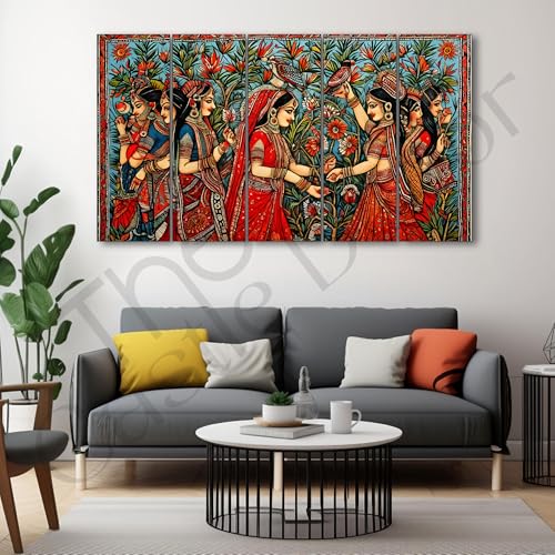 Image of The Castle Decor Pichwai Madhubani art painting with frame Big Size 27x48 Wall art for living room,Bedroom,Drawing room,Hotels-Wooden Framed-718