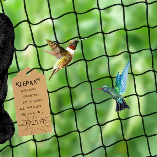Heavy Duty Bird Poultry Netting - 1” Mesh Breathable UV-Resistant Mesh for Garden Chicken Coop Blueberry Bushes Fruit Trees Easy Install Reusable (35FT*35FT)