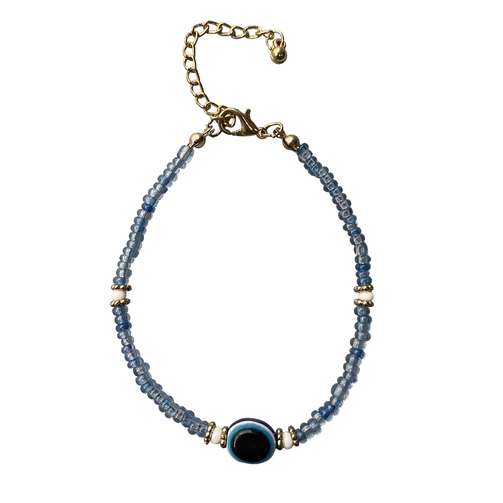 VIE Evil Eye Bracelet, White Beads (Light Blue)