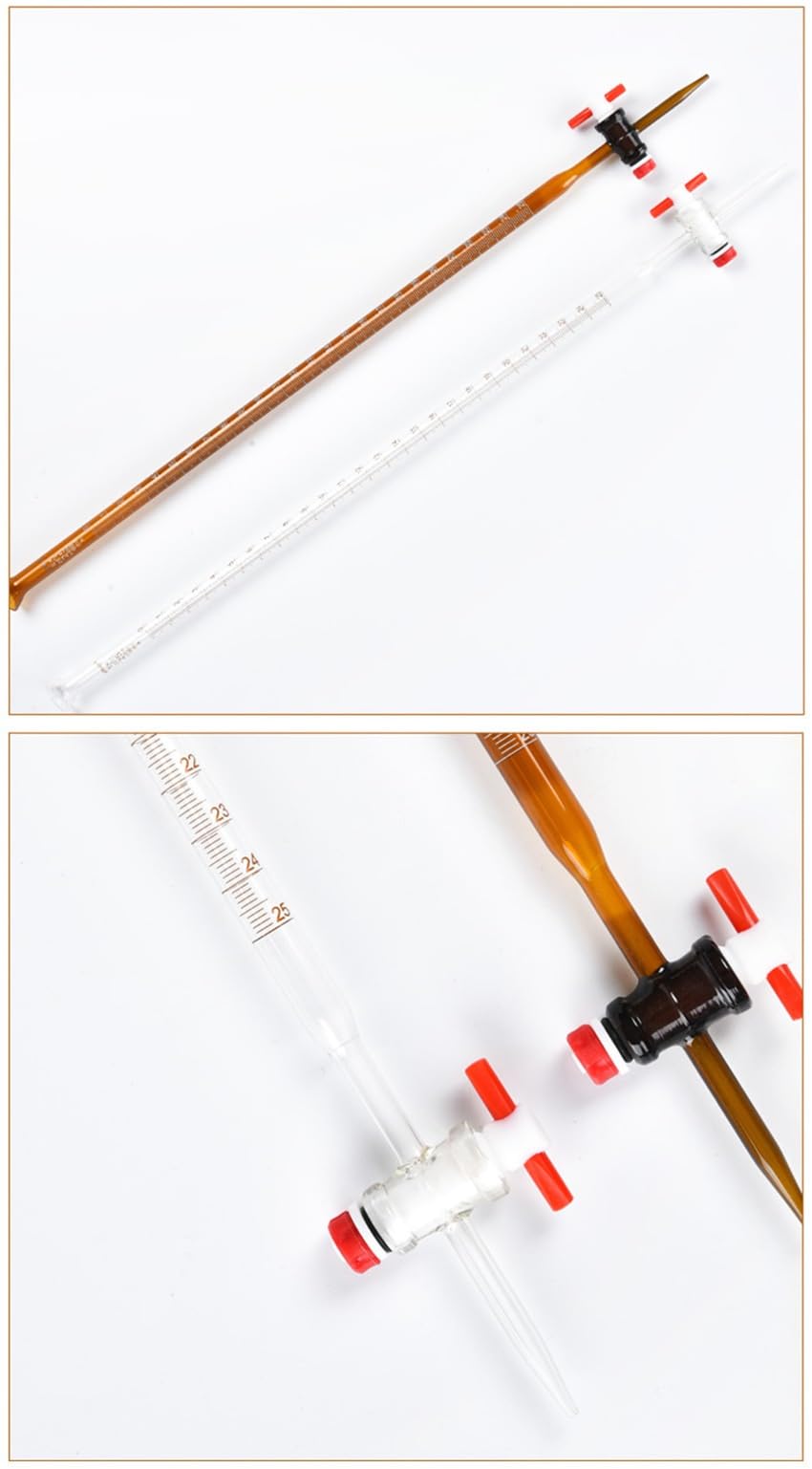 Bureta de Vidrio Clase A con Llave de PTFE - Alta Precisión, 10ml 25ml 50ml, Vidrio de Borosilicato(四氟酸碱50ml)