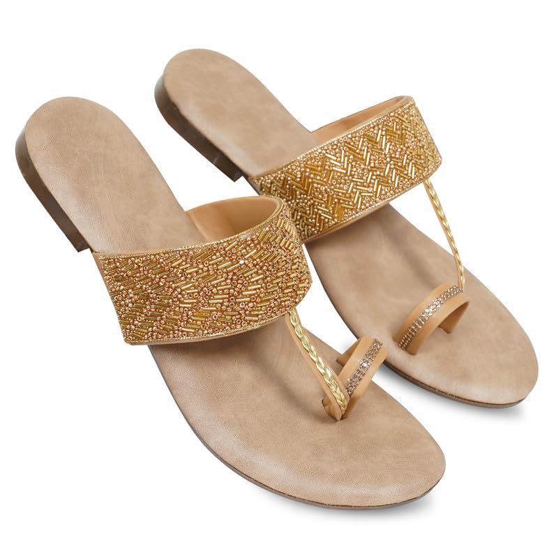 Image of DFR Flip Flops for Women Daily Use Comfortable Ethnic Embroidered Girls Slippers flipflops chappals