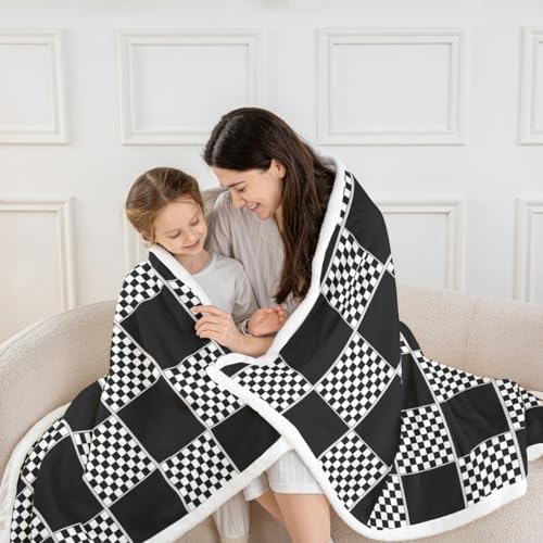 Image of Erosebridal Initial Letter C Sherpa Blanket Pink and White Checkered Fuzzy Plush Throw Cute Monogram Plaid Fleece Blanket for Kids Girls Women,Kawaii Gingham Grids Decor for Bed Couch 40 inchx50 inch