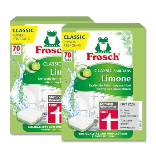 Frosch Spül-Tabs Classic Limone Doppelpack reinigen Geschirr, Töpfe und Pfannen strahlend sauber. Vorteilspack mit 140 Waschladungen Tabs mit wasserlöslicher Folie Frosch Spül-Tabs Classic Limone Doppelpack reinigen Geschirr, Töpfe und Pfannen strahlend sauber. Vorteilspack mit 140 Waschladungen Tabs mit wasserlöslicher Folie