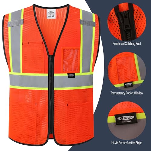 Image of JKSafety Safety Vest for men women Hi Vis Vest with Pockets and Zipper High Visibility Meet ANSI Standard(BX310