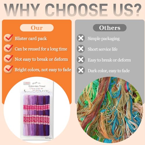 Image of 12 Skeins Embroidery Floss, 105 Yards Purple Embroidery Thread