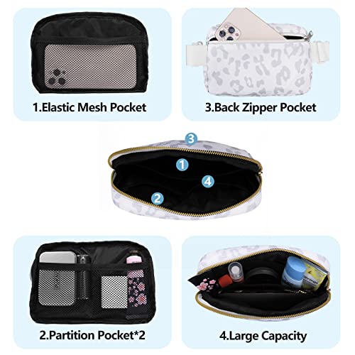 Vorolo Waist Pack For Running Fanny Pack For Women And Men Crossbody Belt Bag Bum Bag With Adjustable Strap For Sports Leopard White #TOP2