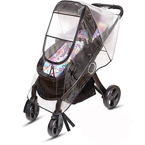 Emoly Upgraded Universal Stroller Rain Cover, Double Door Design & Large Storage Baby Stroller Weather Shield, Waterproof Stroller Cover, Food Grade EVA, Eye Protect (Black)