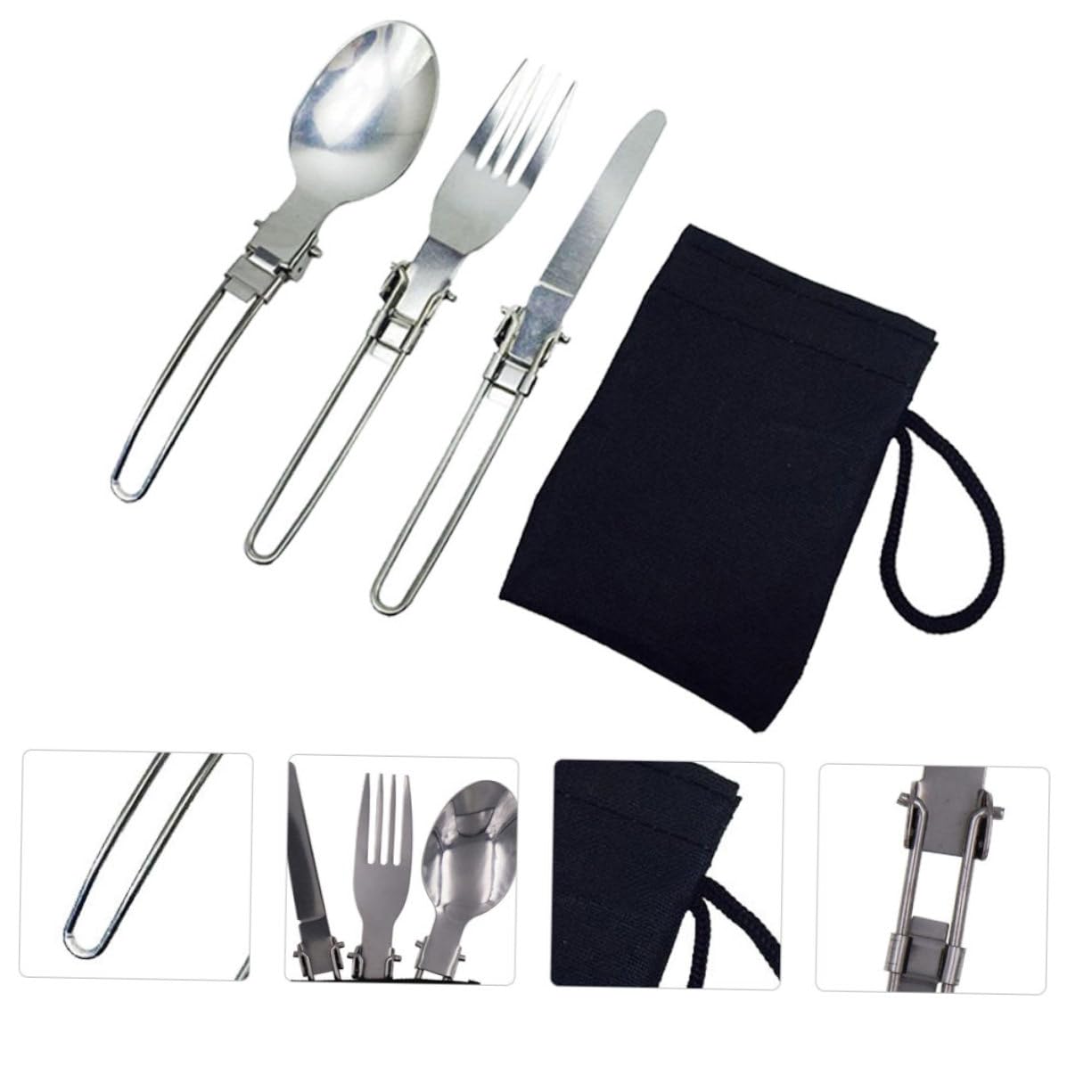YARNOW 4sets Posate Pieghevoli Acciaio Inossidabile Per Nic e Campeggio Kit Da Tavola Portatile Con Forchette Cucchiai e Per Attività All Aperto e Pranzi Ufficio