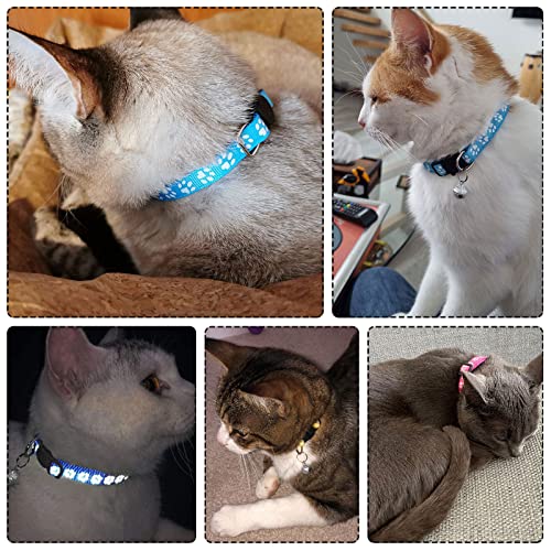 onebarleycorn Katzenhalsband,Halsband Katze Katzenhalsbänder mit Sicherheitsverschluss Katzen Halsbänder mit Glöckchen Reflektierend Katze Halsband Verstellbar(12-Stück)